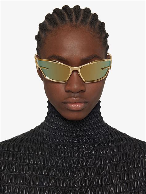 hexagon givenchy sunglasses reflective lens gold wire frame|Givenchy: Gold Giv Cut Sunglasses .